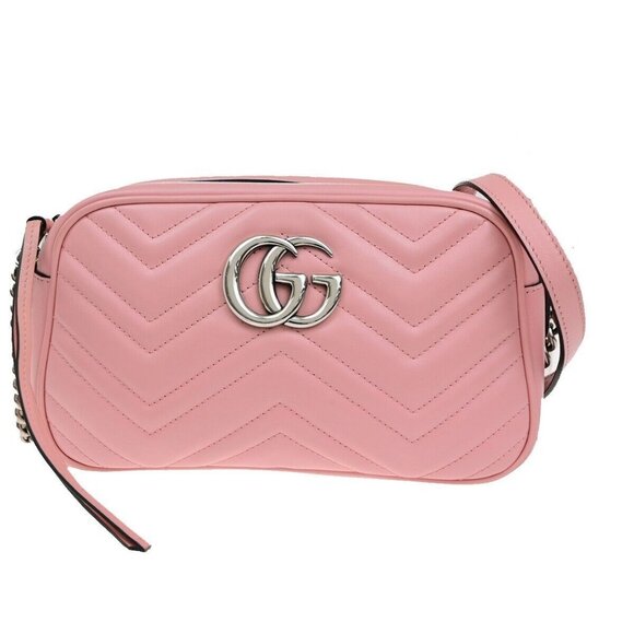 GUCCI GG Marmont Small Quilting Chain Shoulder Bag Leather Pink SHW 667FB460 - Picture 1 of 16